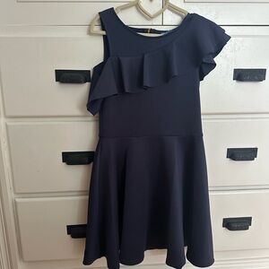 Navy Blue Ruffle One-Shoulder Dress- formal! Perfect for a wedding, etc